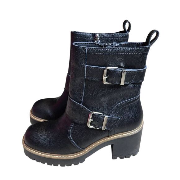 Blondo Women's Waterproof Reno Black Leather Combat Boots Size 8 Biker Zipper - Picture 2 of 7